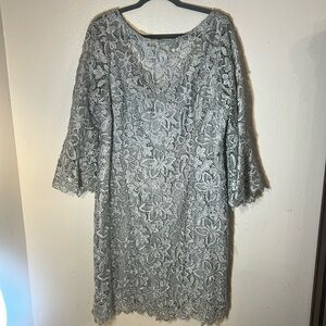 Teri Jon Stunning Silver Lace Bell Sleeve Cocktail Dress Size 18 XXL